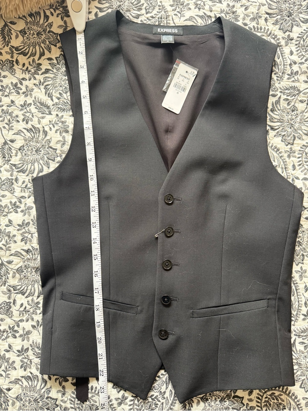 Express Men's Black Dress Vest - Sleek Five-Button Tailored Style